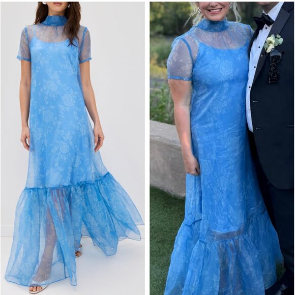 STAUD Dresses & Skirts - NWT STAUD Calluna Maxi Dress Gown Blue Rose Party Organza Cocktail XSmall